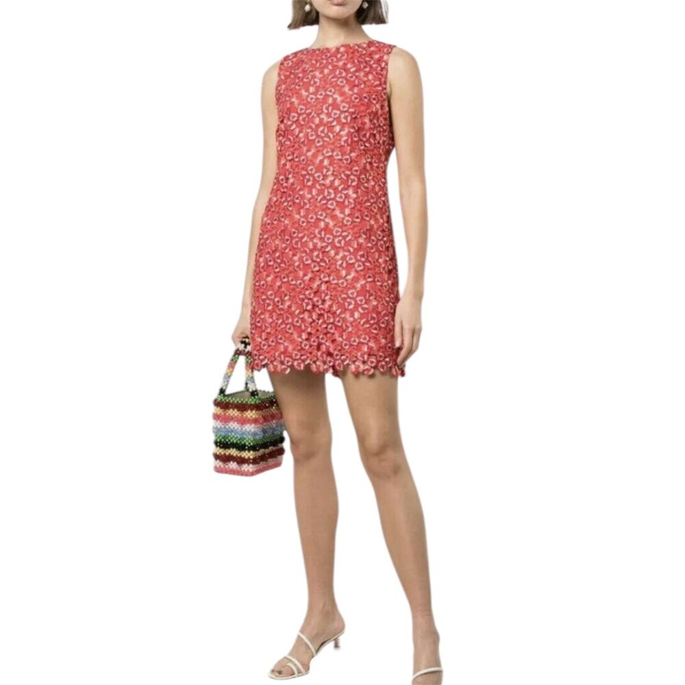 Alice + Olivia Clyde Classic Sleeveless Floral Lace Poppy Red Mini Shift Dress